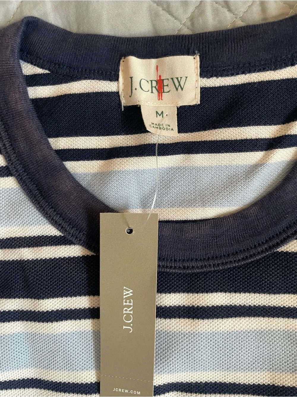 J. CREW Washed piqué T-shirt in stripe in Blue (Multi) Size M NWD $79.50 CT742